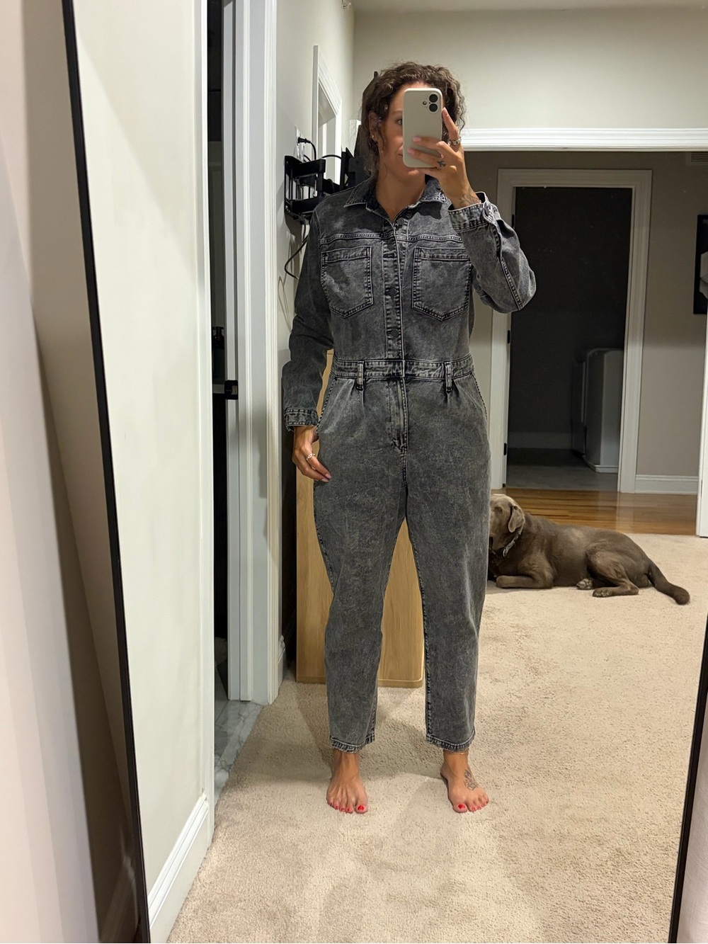 Washed Black Denim Jumpsuit